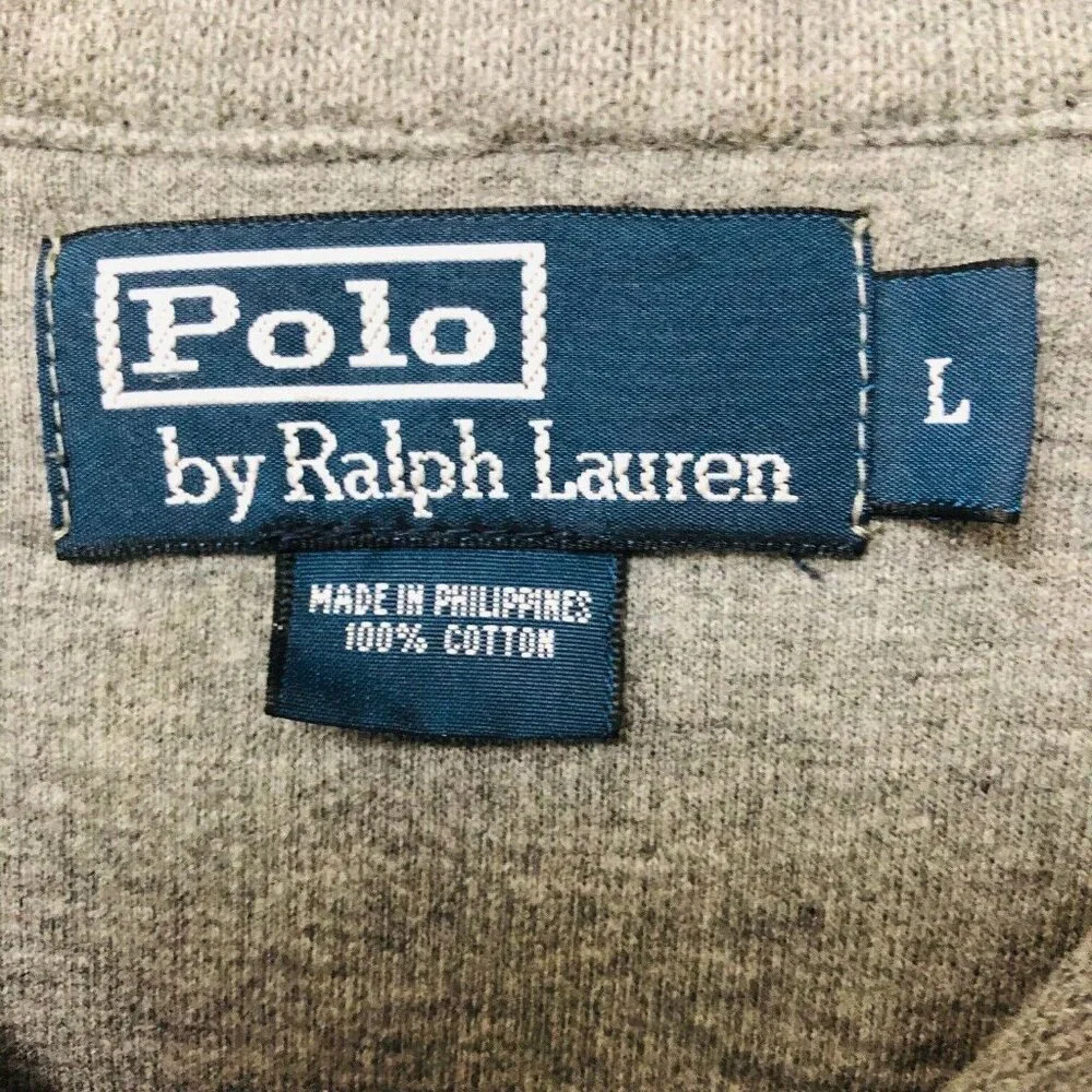 Polo Ralph‎ Lauren Gray 1/4 Zip Pullover Sweater Men's L Pony Leather Pull Dad